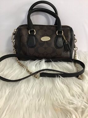 COACH Rare Mini Bennett Satchel Leather 2-way Shoulder Handbag Black Gold